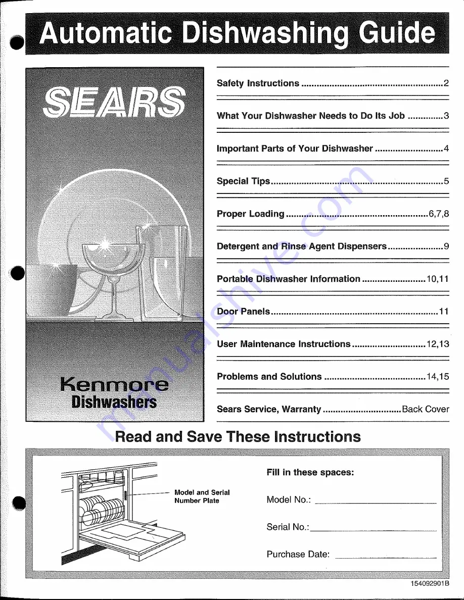 Kenmore 154092901B Guide Instructions Manual Download Page 1