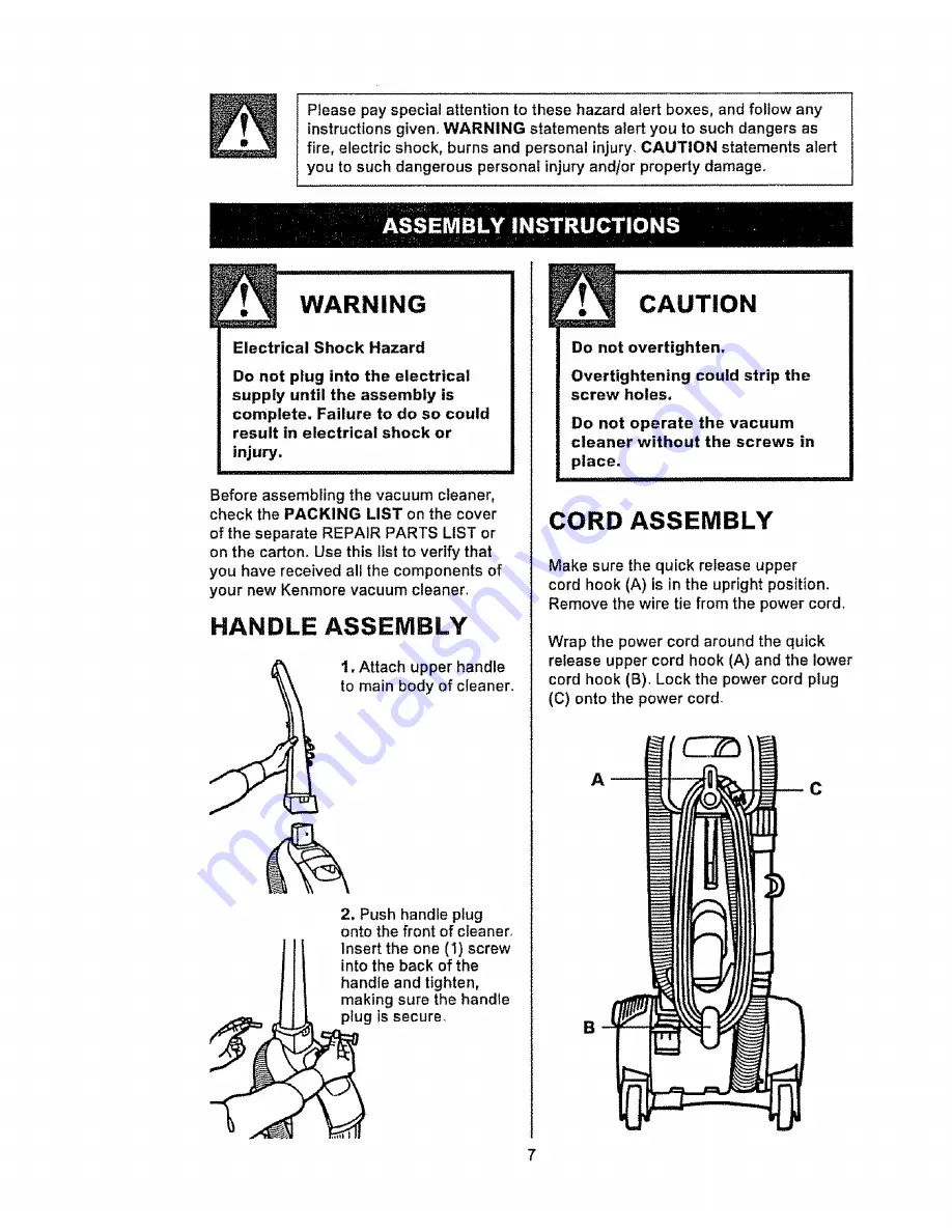 Kenmore 216.37000 Owner'S Manual Download Page 7