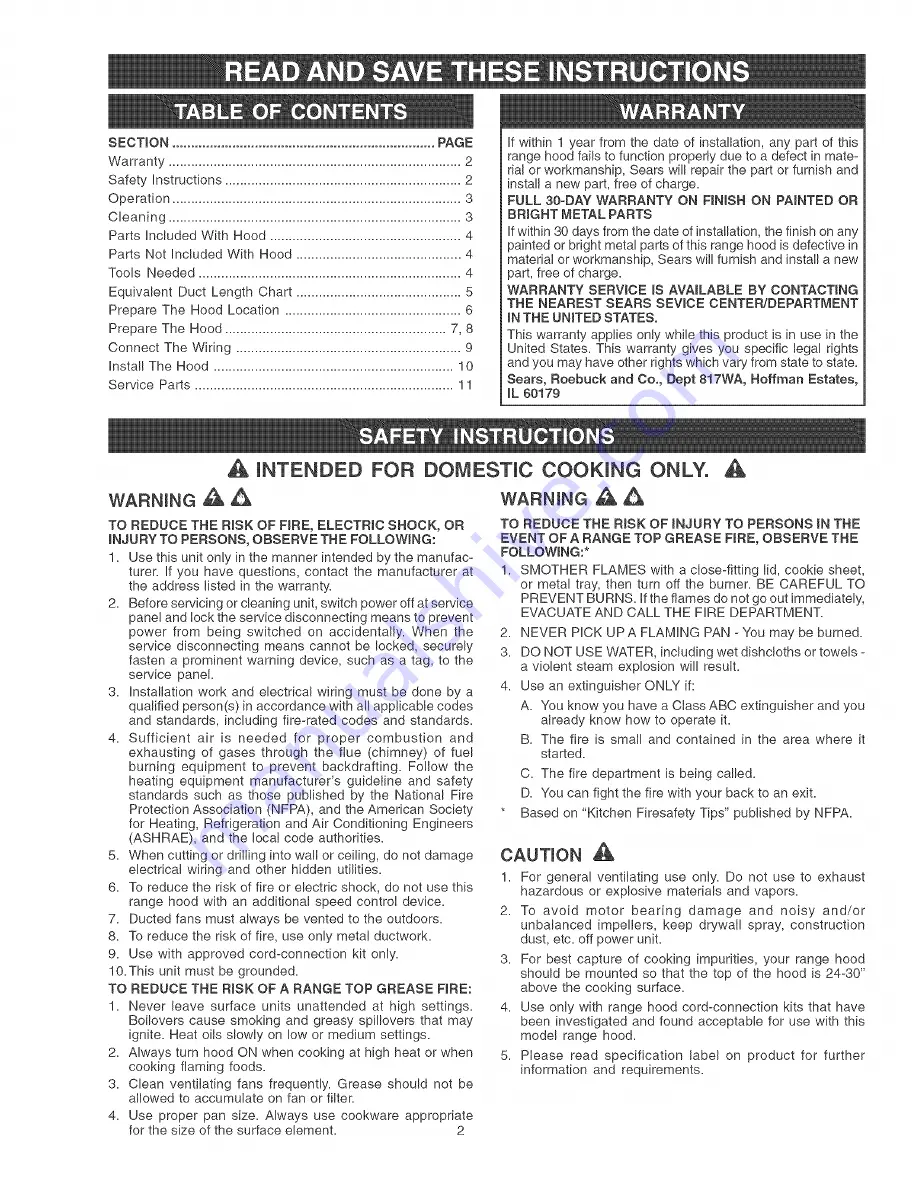 Kenmore 233.51344590 Use & Care / Installation Manual Download Page 2