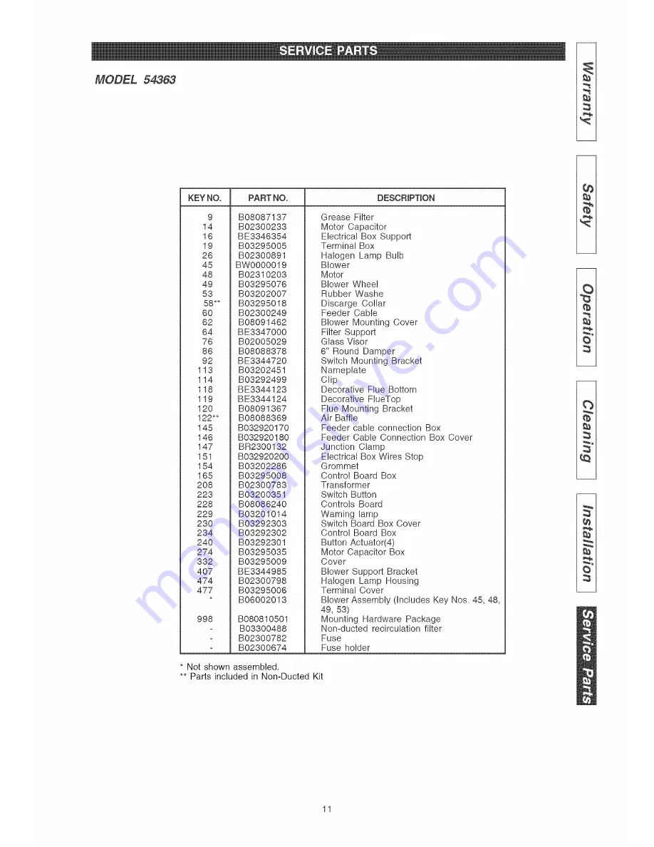 Kenmore 233.54363200 Use & Care / Installation Manual Download Page 11