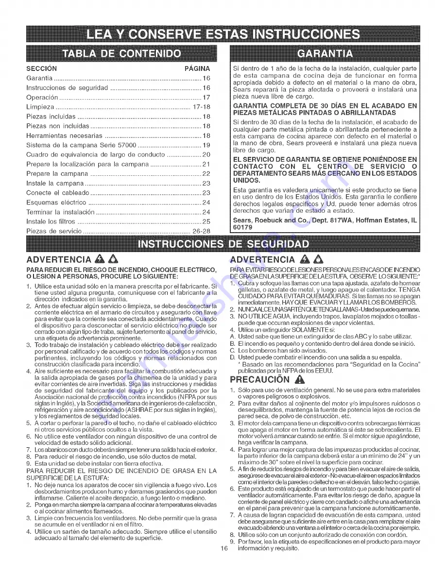 Kenmore 233.57800890 Use & Care / Installation Manual Download Page 16