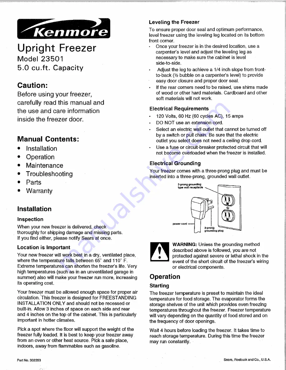 Kenmore 23501 User Manual Download Page 1