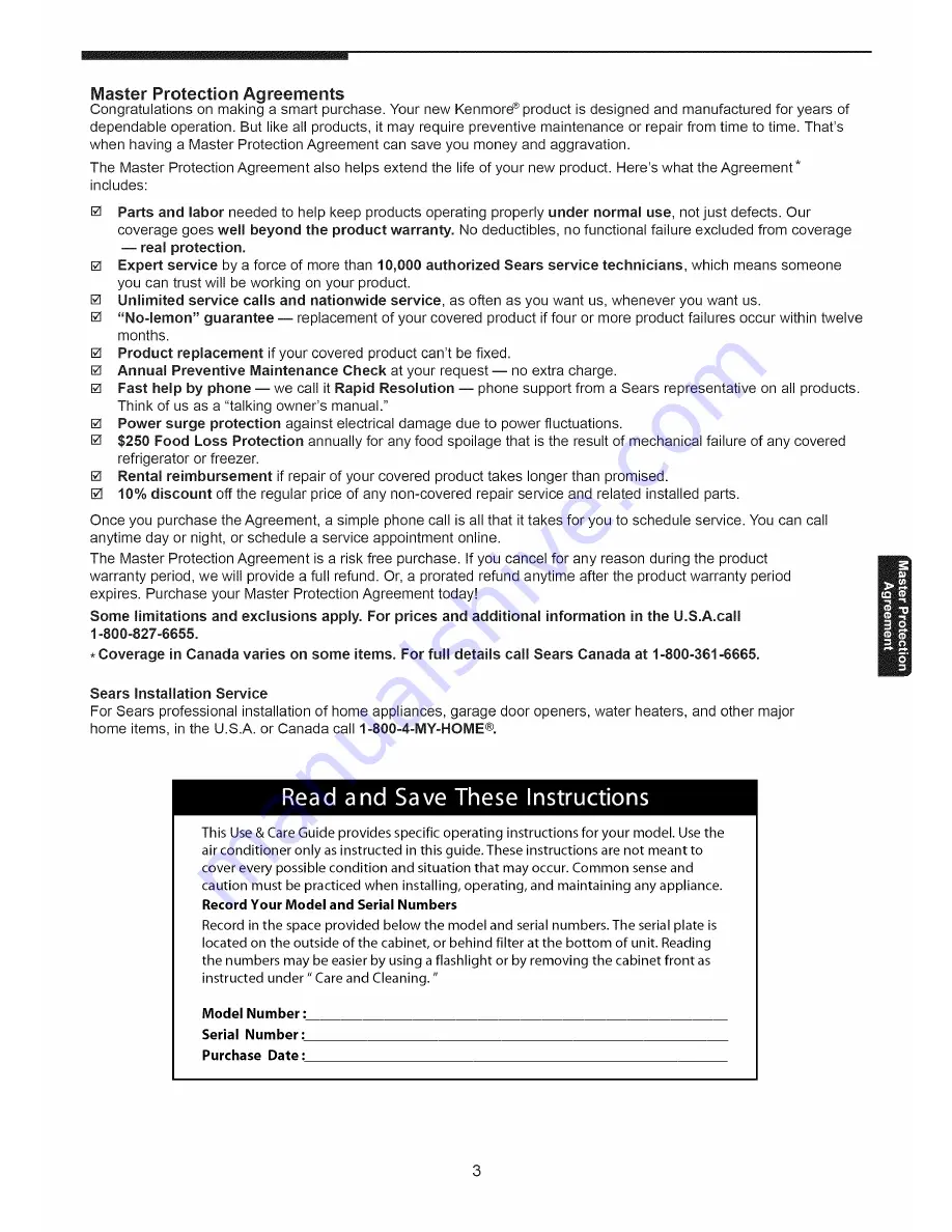 Kenmore 253.70085 Use & Care Manual Download Page 3