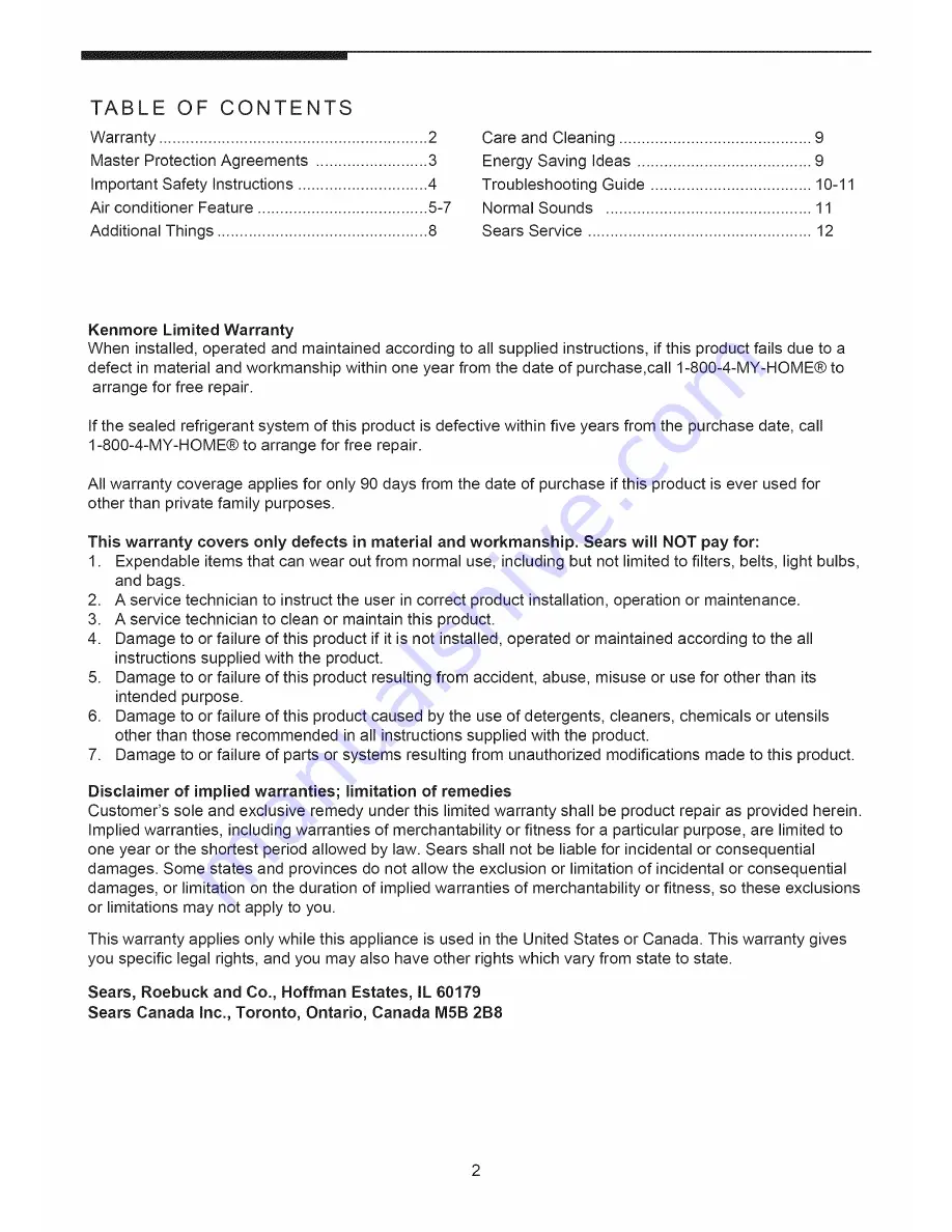 Kenmore 253.71063 Use & Care Manual Download Page 2