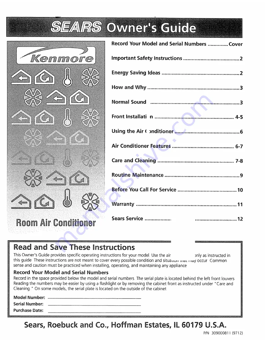 Kenmore 25378055890 Owner'S Manual Download Page 1