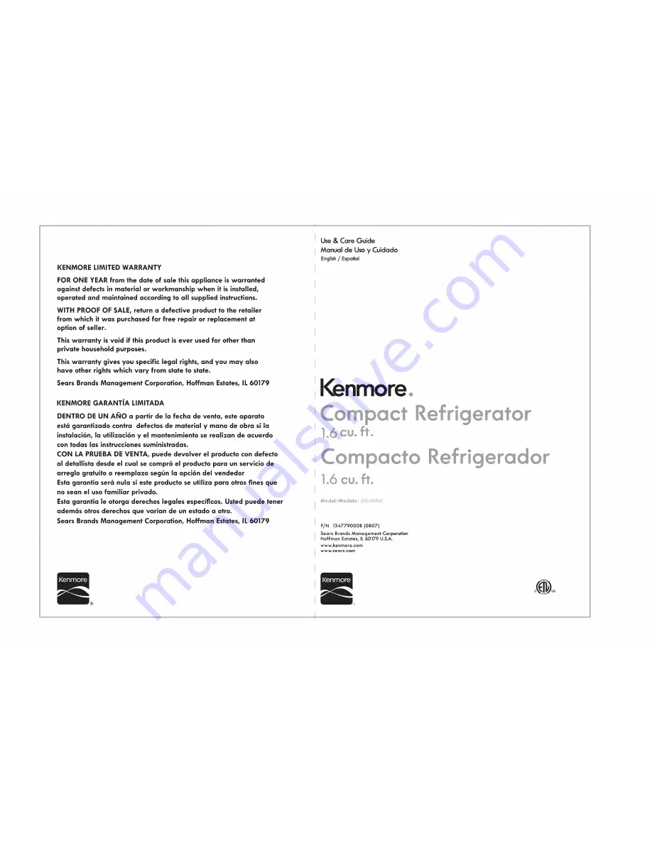 Kenmore 255.99742 Use & Care Manual Download Page 1