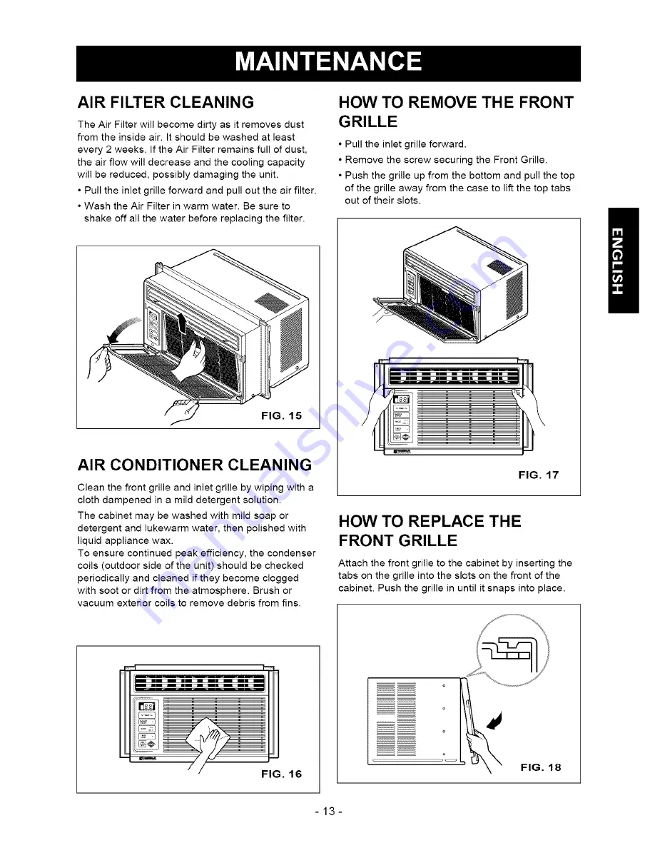 Kenmore 300 BTU Single Room Air Conditioner Скачать руководство пользователя страница 13