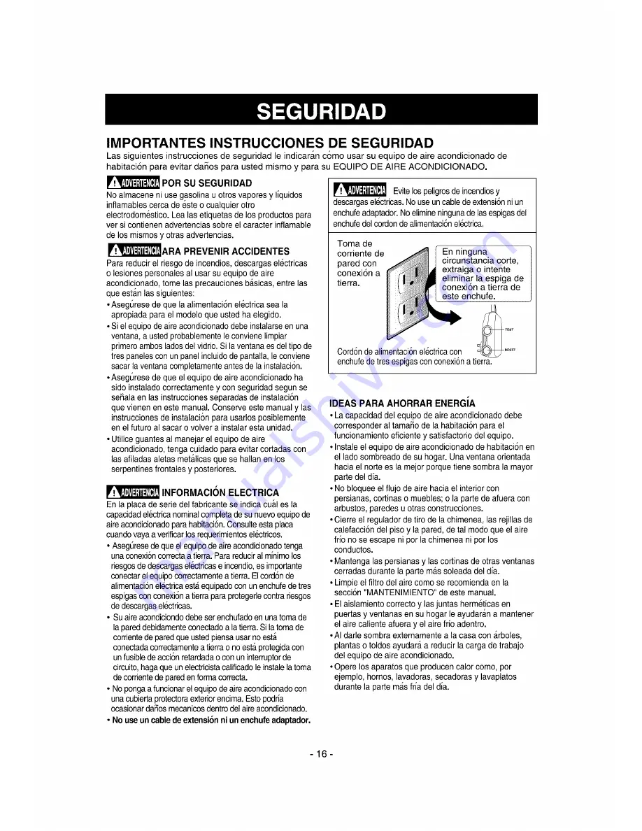 Kenmore 300 BTU Single Room Air Conditioner Owner'S Manual Download Page 16