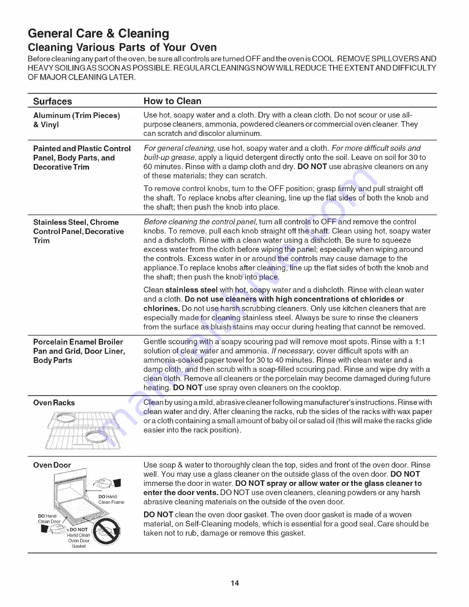 Kenmore 3052 - 24 in.  Clean Wall Oven Use And Care Manual Download Page 14