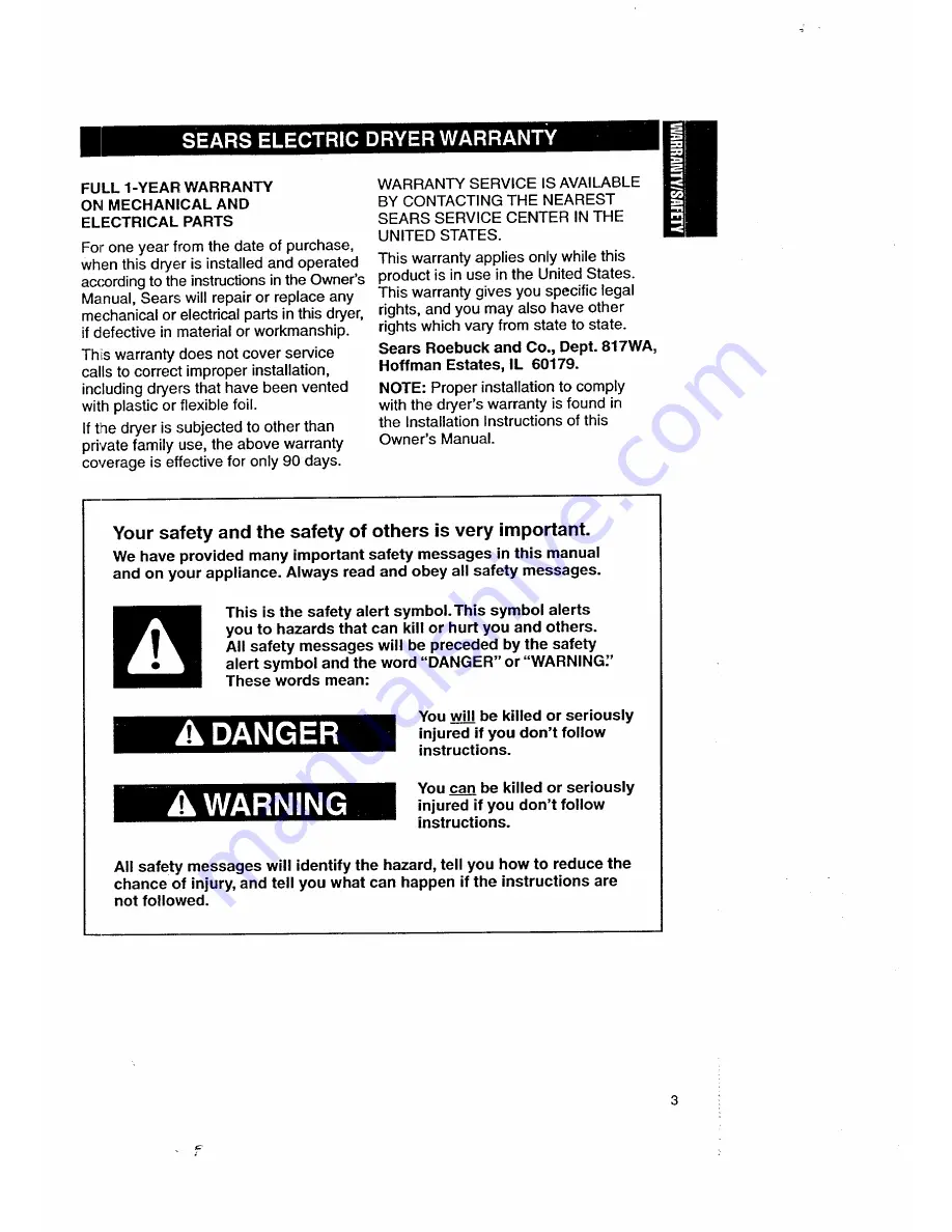 Kenmore 3405602 Owner'S Manual And Installation Instructions Download Page 3