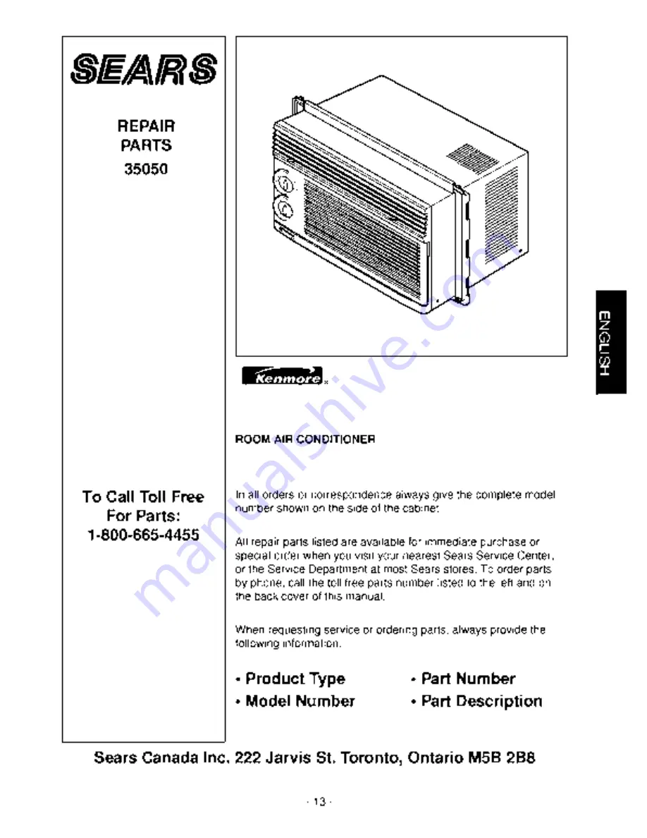 Kenmore 35050 Owner'S Manual Download Page 13