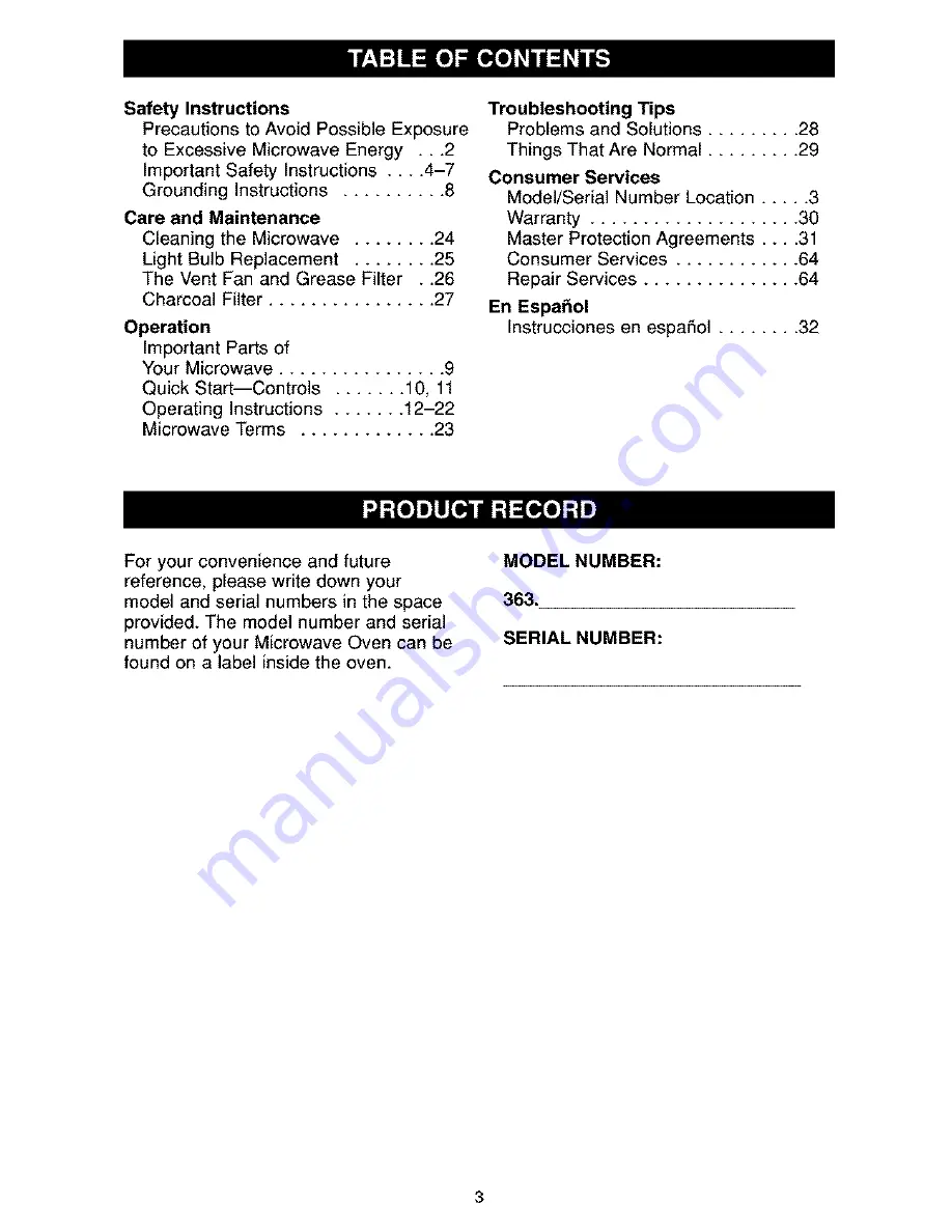 Kenmore 363.6270 Series Use & Care Manual Download Page 3