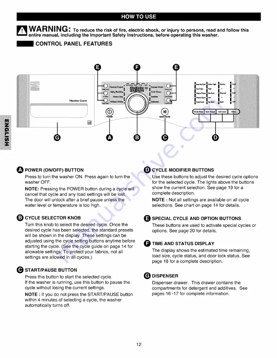 Kenmore 4027 - 4.0 cu. Ft. Front-Load Washer Скачать руководство пользователя страница 12