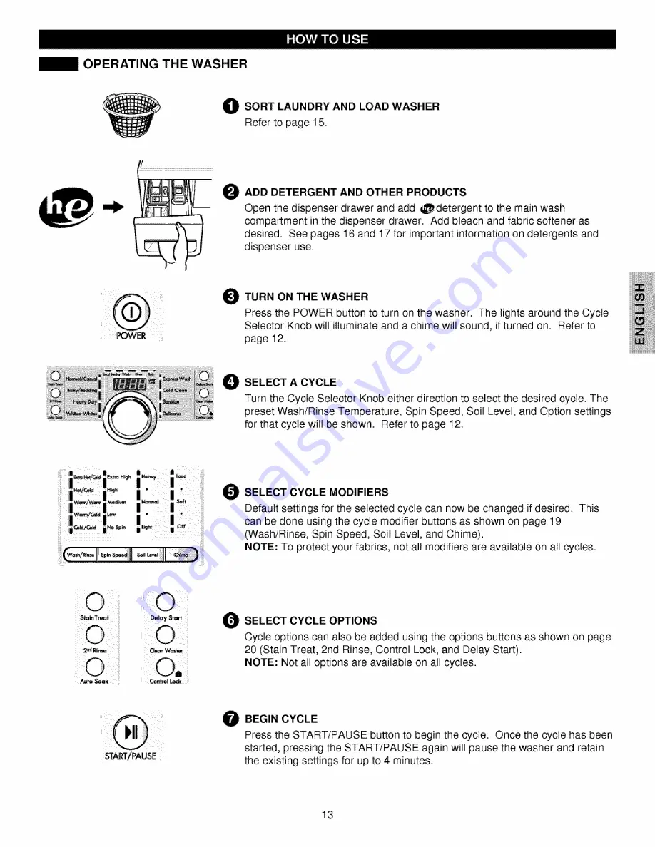 Kenmore 4027 - 4.0 cu. Ft. Front-Load Washer Скачать руководство пользователя страница 13