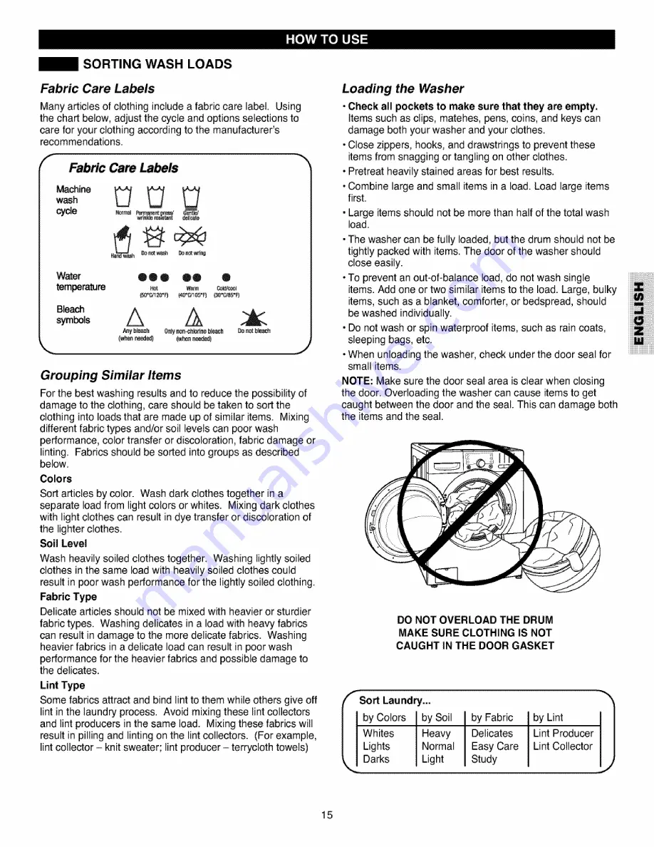 Kenmore 4027 - 4.0 cu. Ft. Front-Load Washer Скачать руководство пользователя страница 15