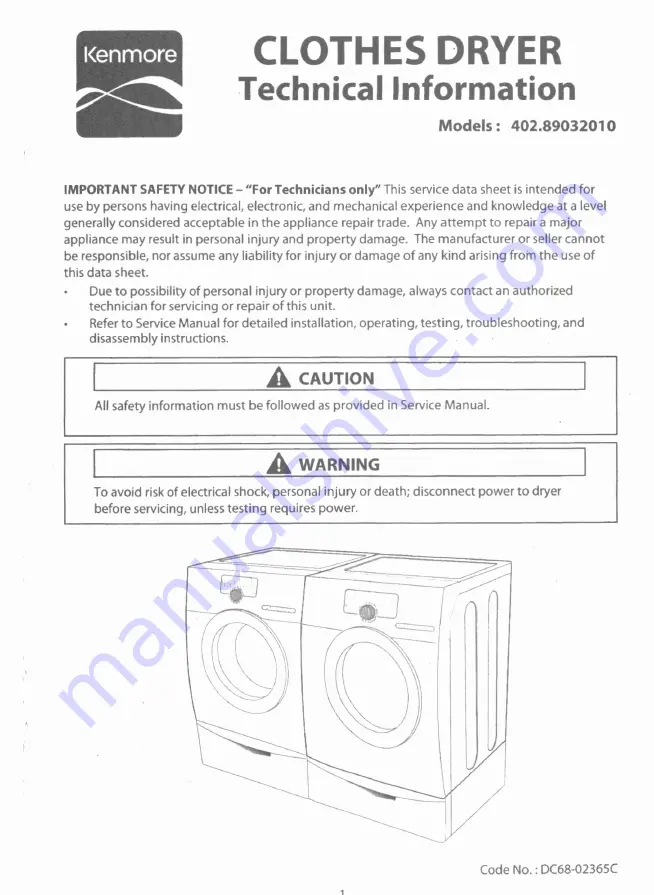 Kenmore 40289032010 Скачать руководство пользователя страница 1