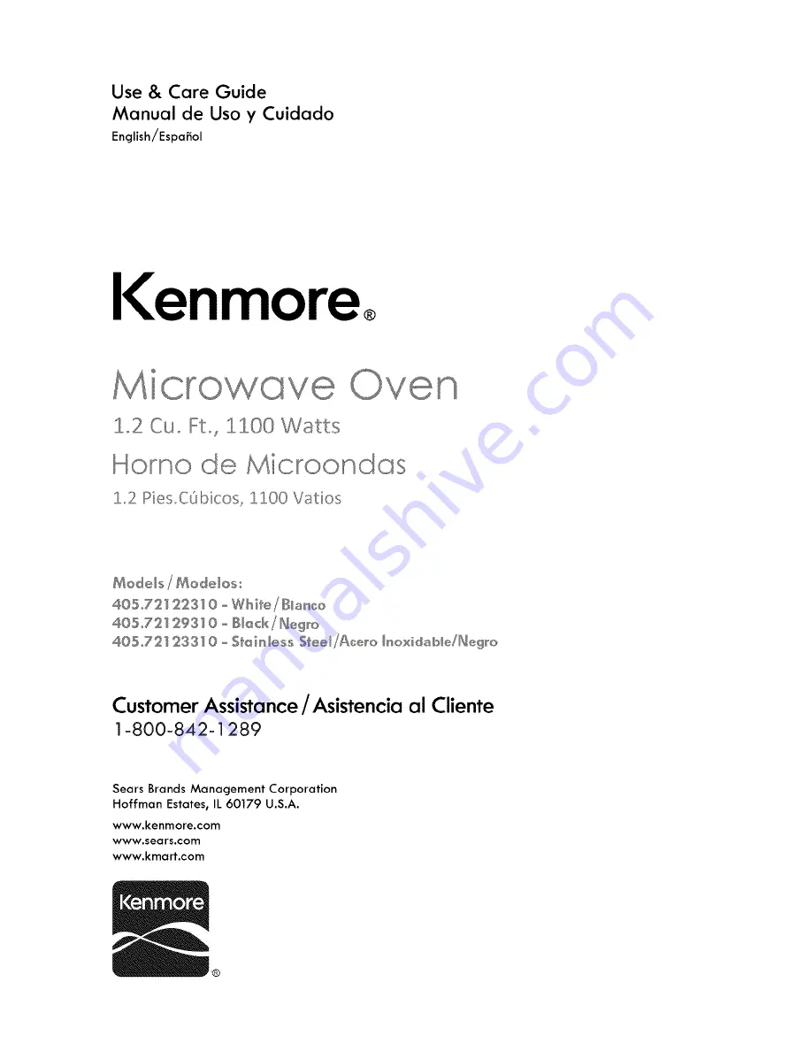 Kenmore 405.72122310 Use And Care Manual Download Page 1