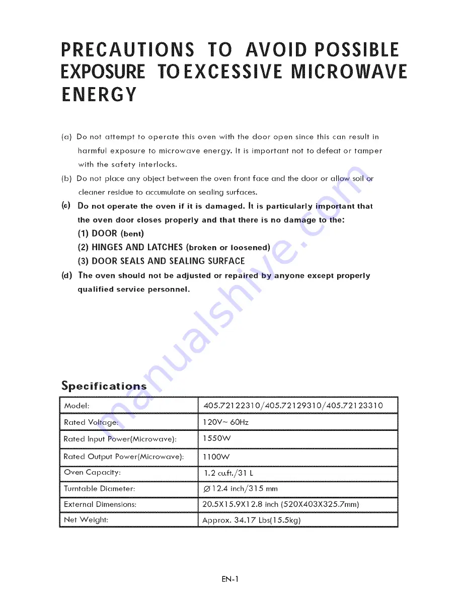 Kenmore 405.72122310 Use And Care Manual Download Page 2