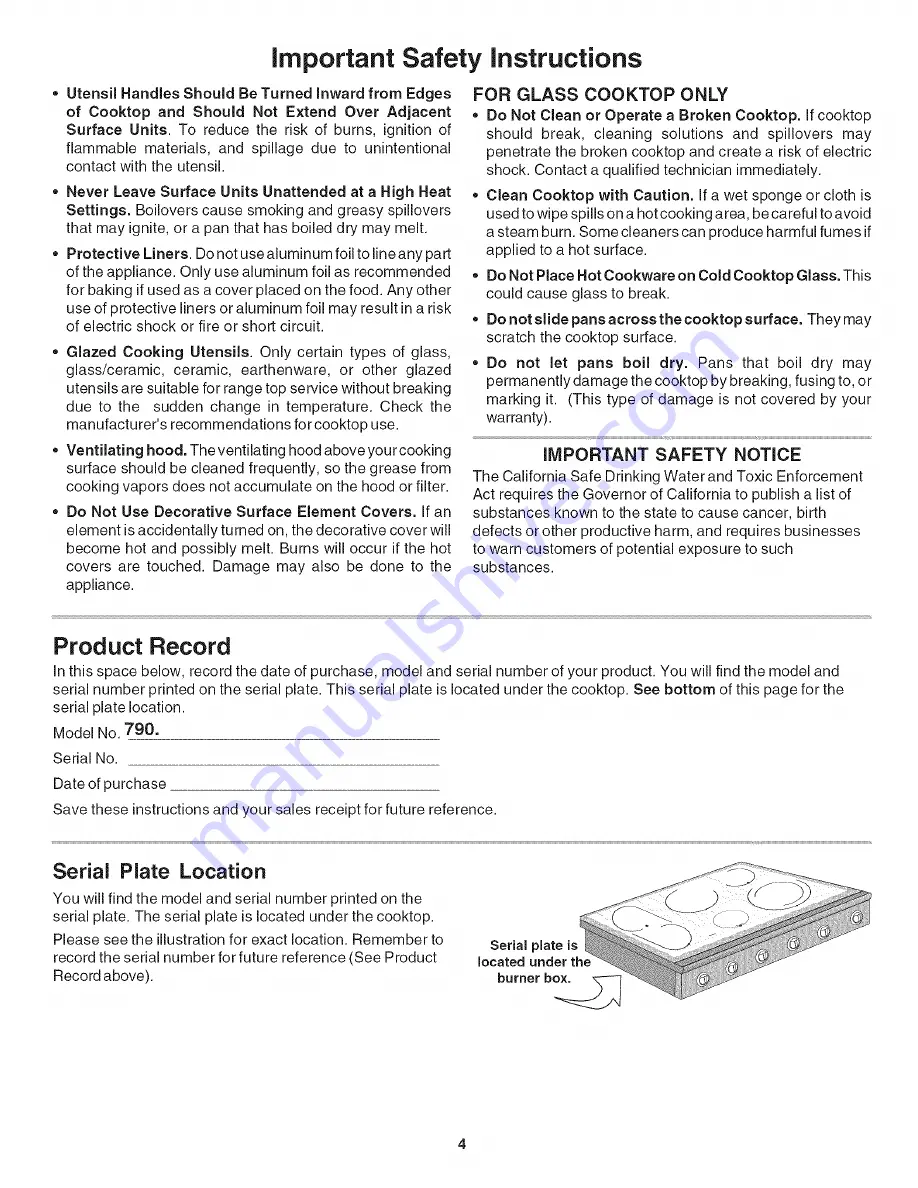 Kenmore 4050 - Pro 36 in. Electric Slide-In Cooktop Use And Care Manual Download Page 4