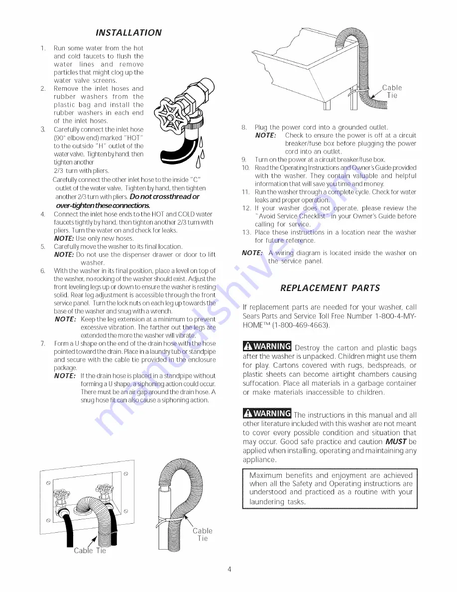 Kenmore 41744042400 Installation Instructions Manual Download Page 4