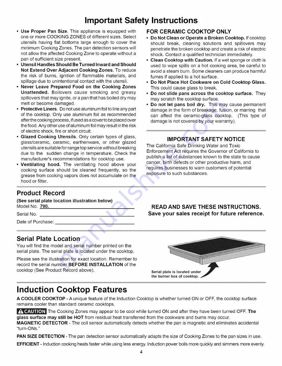 Kenmore 4300 - Pro 36 in. Electric Induction Cooktop Use And Care Manual Download Page 4