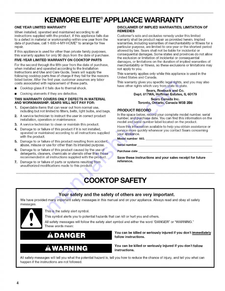 Kenmore 44089
44092 Use & Care Manual Download Page 4