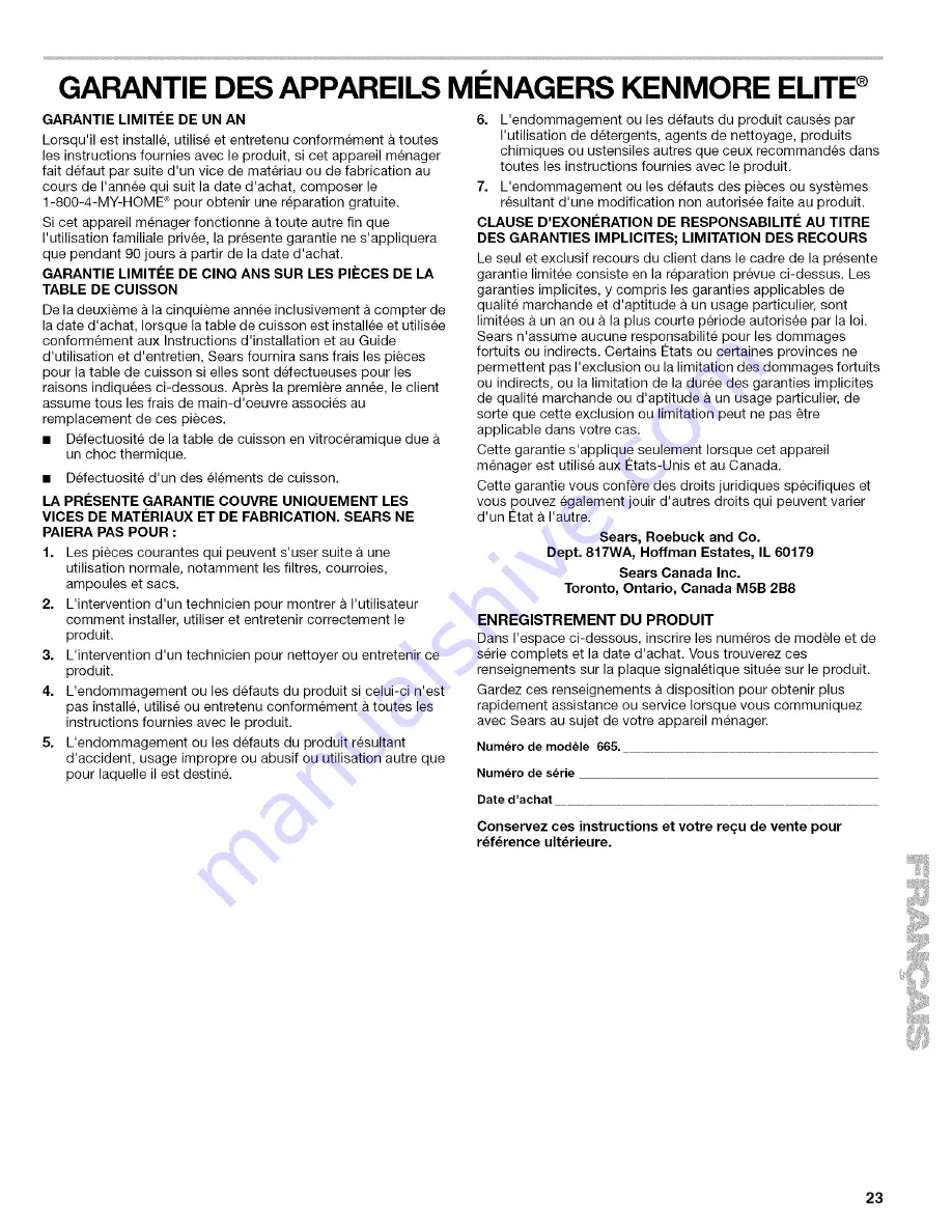 Kenmore 44089
44092 Use & Care Manual Download Page 23