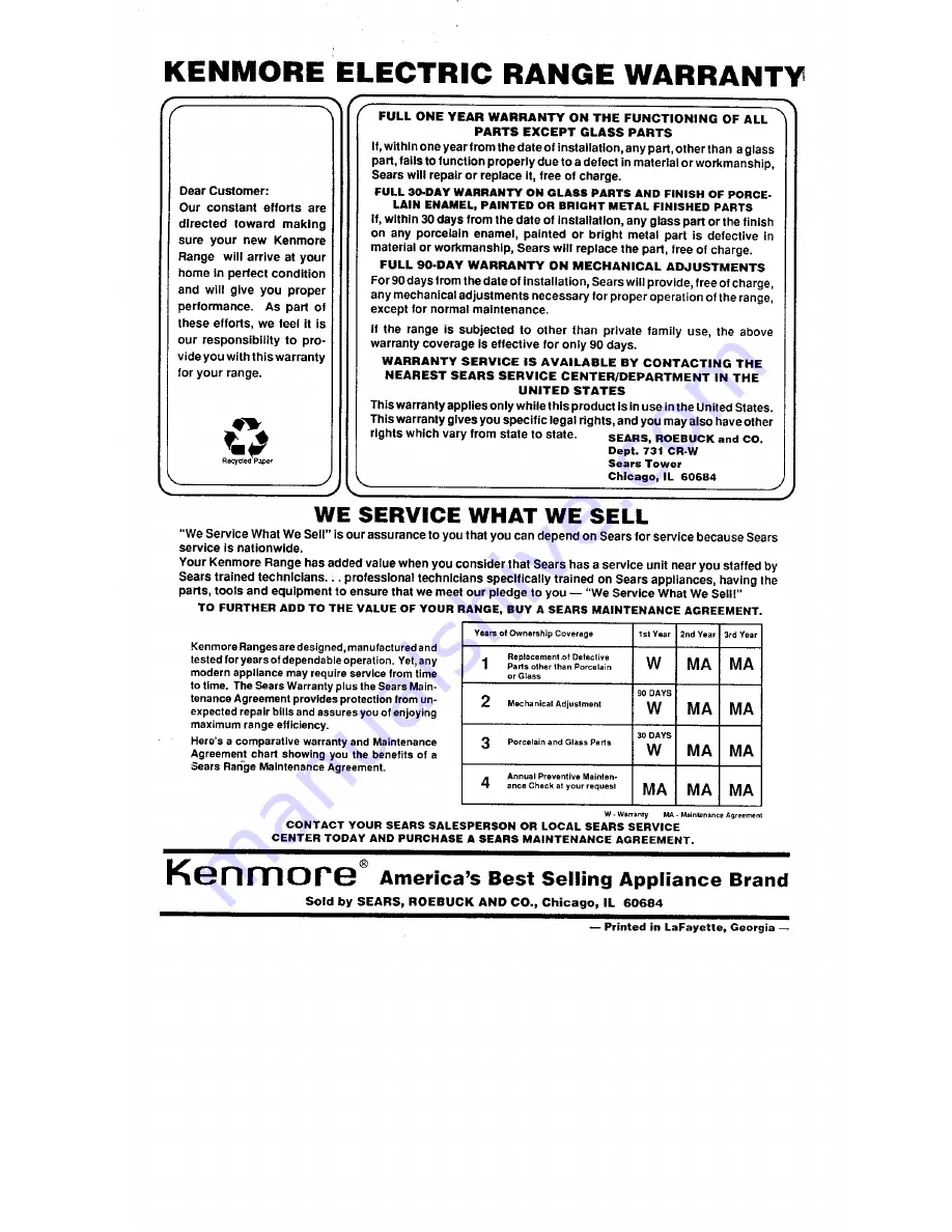 Kenmore 45520 Use, Care, Safety Manual Download Page 24