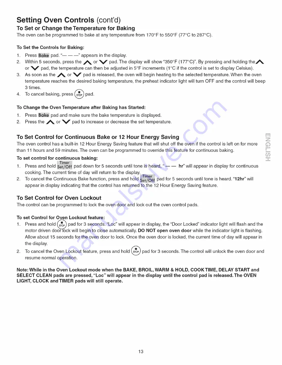 Kenmore 4558 - 30 in. Electric Drop-In Range Use And Care Manual Download Page 13