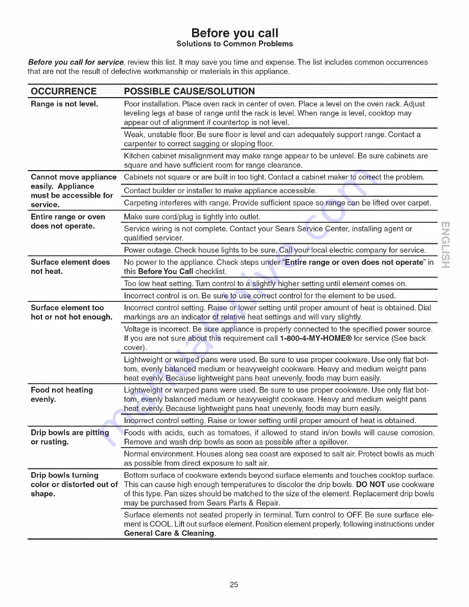 Kenmore 4558 - 30 in. Electric Drop-In Range Use And Care Manual Download Page 25