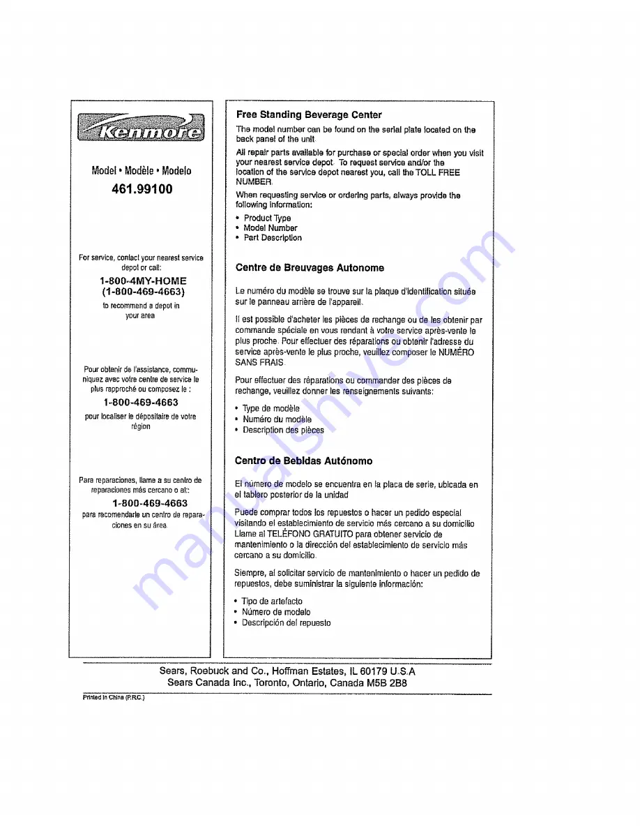 Kenmore 461.99100 Owner'S Manual Download Page 38