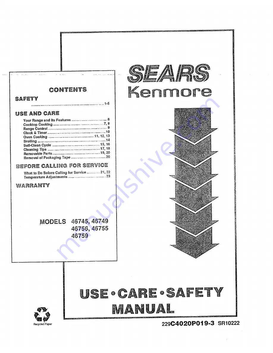 Kenmore 46745 Use & Care Manual Download Page 1