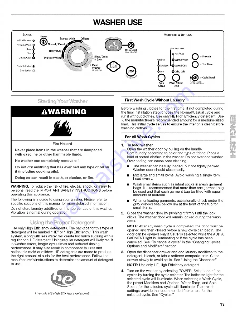 Kenmore 4751 - 3.6 cu. ft. HE2 Use And Care Manual Download Page 13