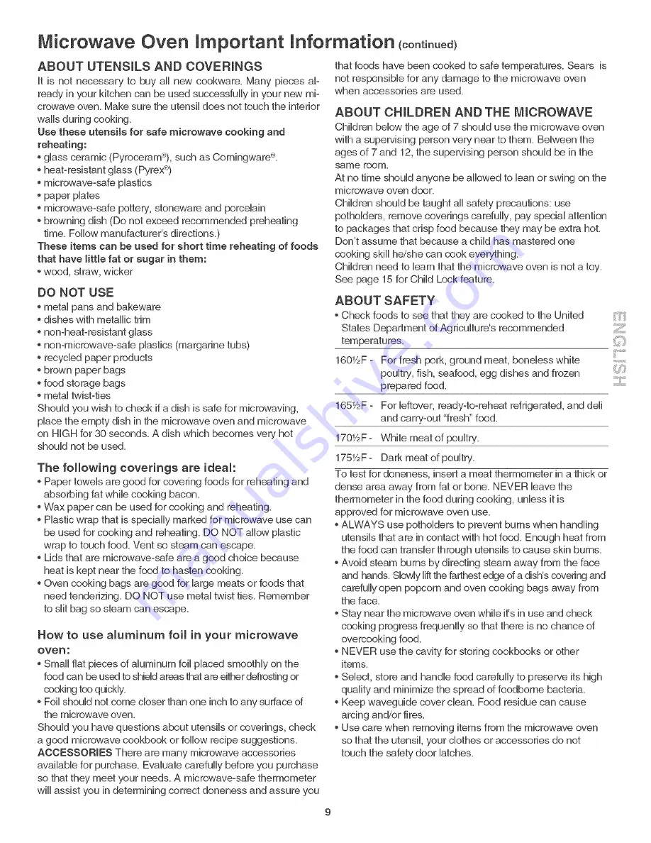 Kenmore 4785 Use & Care Manual Download Page 9