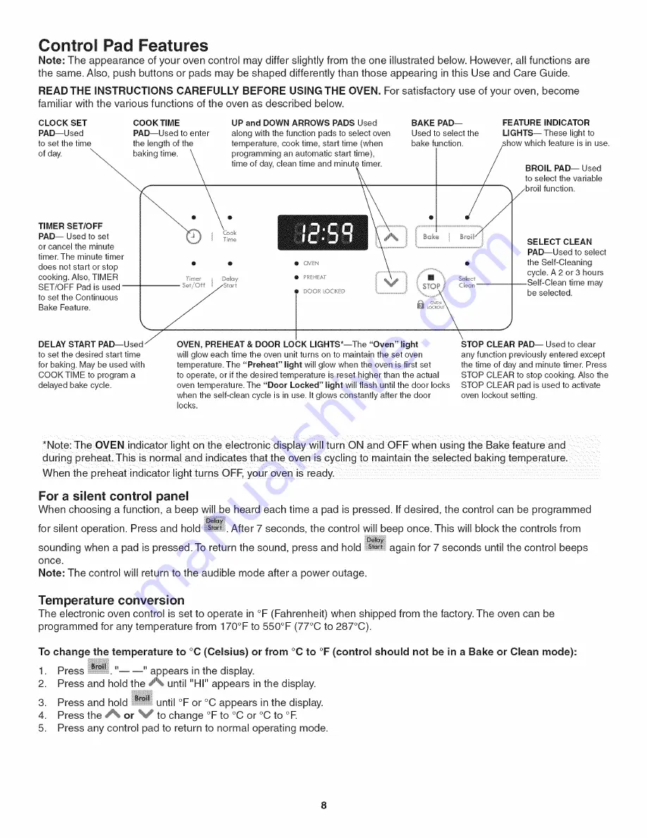 Kenmore 4802 - Elite 27 in. Wall Oven Use And Care Manual Download Page 8