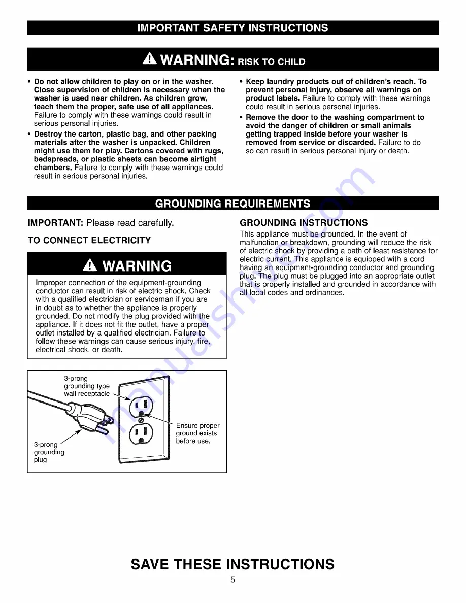 Kenmore 4885 - Rear Control High Efficiency 3.6 cu. Ft. Capacity Front Load Washer Use & Care Manual And Installation Instructions Download Page 5