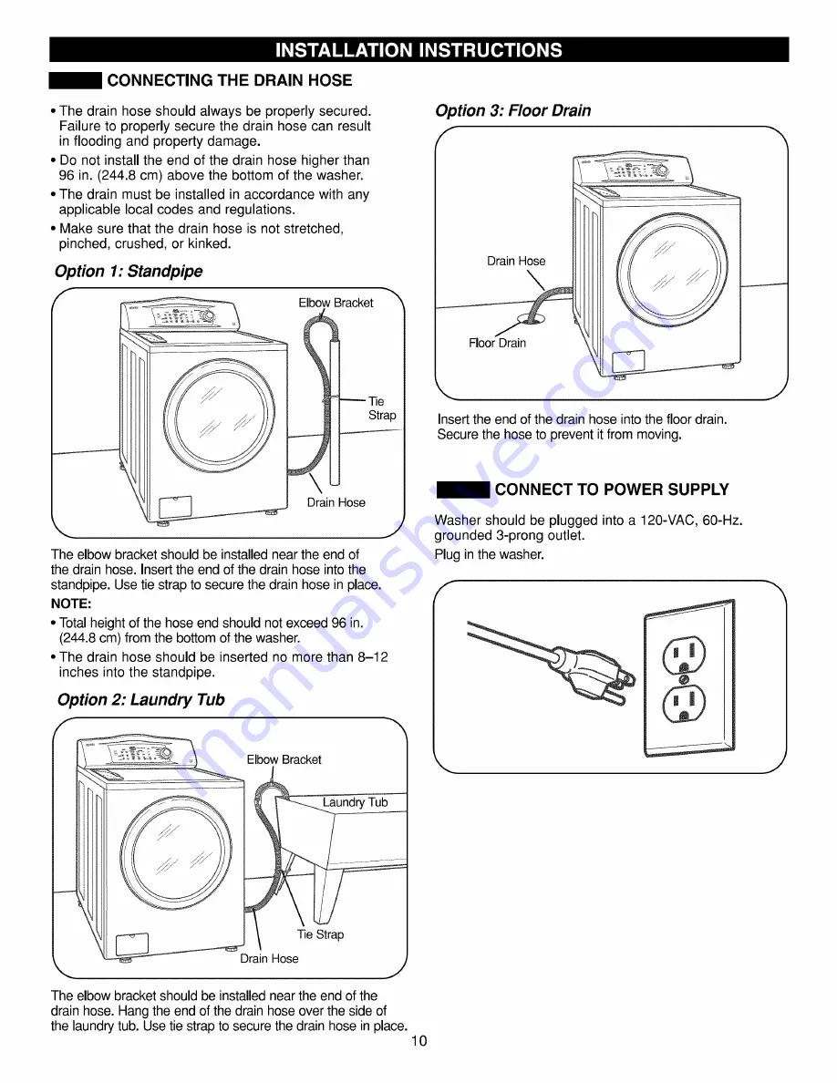 Kenmore 4885 - Rear Control High Efficiency 3.6 cu. Ft. Capacity Front Load Washer Use & Care Manual And Installation Instructions Download Page 10