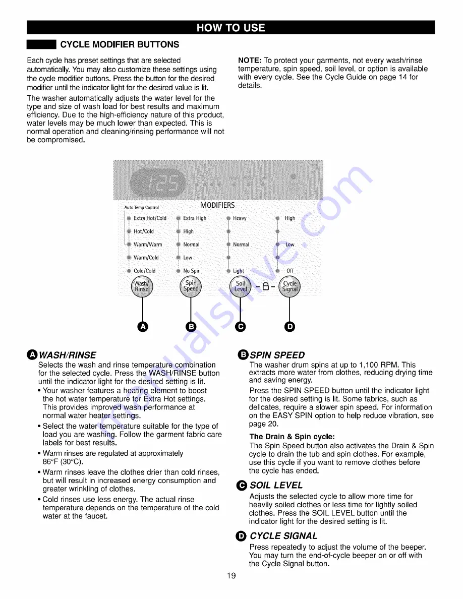 Kenmore 4885 - Rear Control High Efficiency 3.6 cu. Ft. Capacity Front Load Washer Use & Care Manual And Installation Instructions Download Page 19