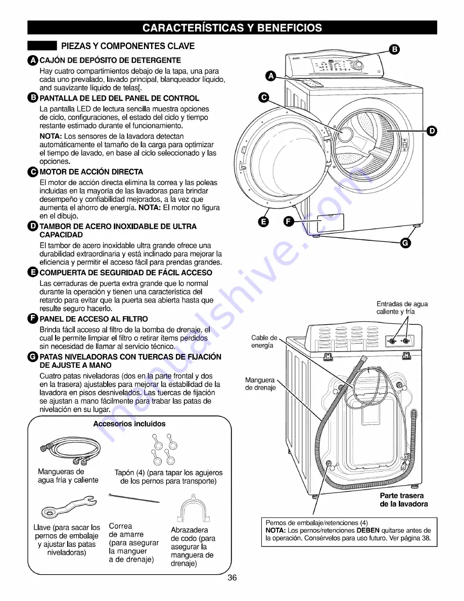 Kenmore 4885 - Rear Control High Efficiency 3.6 cu. Ft. Capacity Front Load Washer Скачать руководство пользователя страница 36