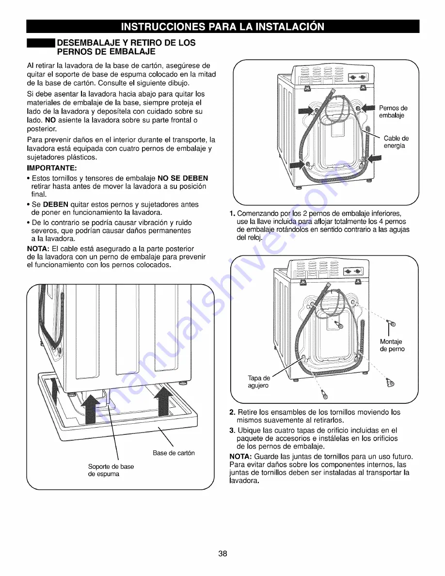 Kenmore 4885 - Rear Control High Efficiency 3.6 cu. Ft. Capacity Front Load Washer Скачать руководство пользователя страница 38