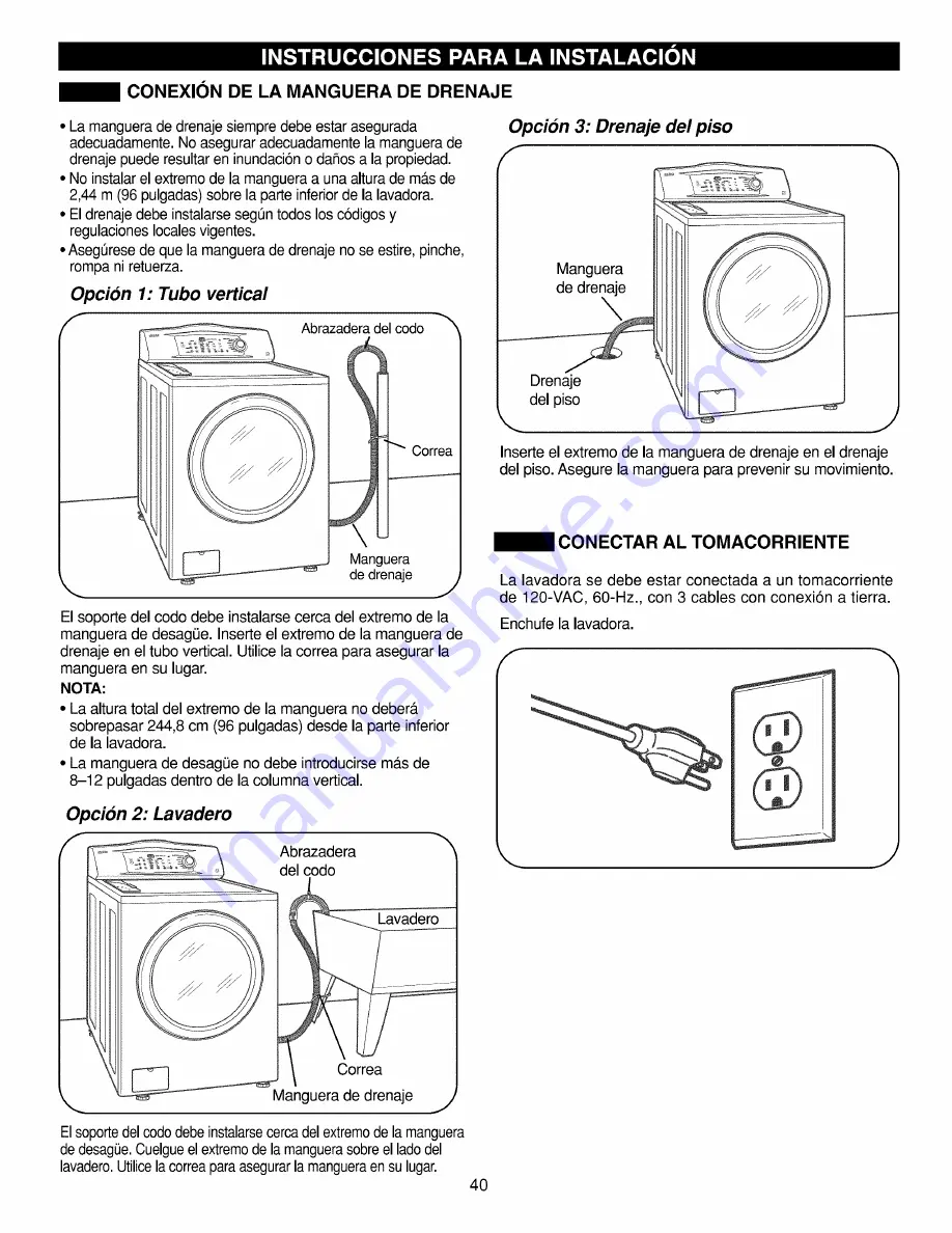 Kenmore 4885 - Rear Control High Efficiency 3.6 cu. Ft. Capacity Front Load Washer Use & Care Manual And Installation Instructions Download Page 40