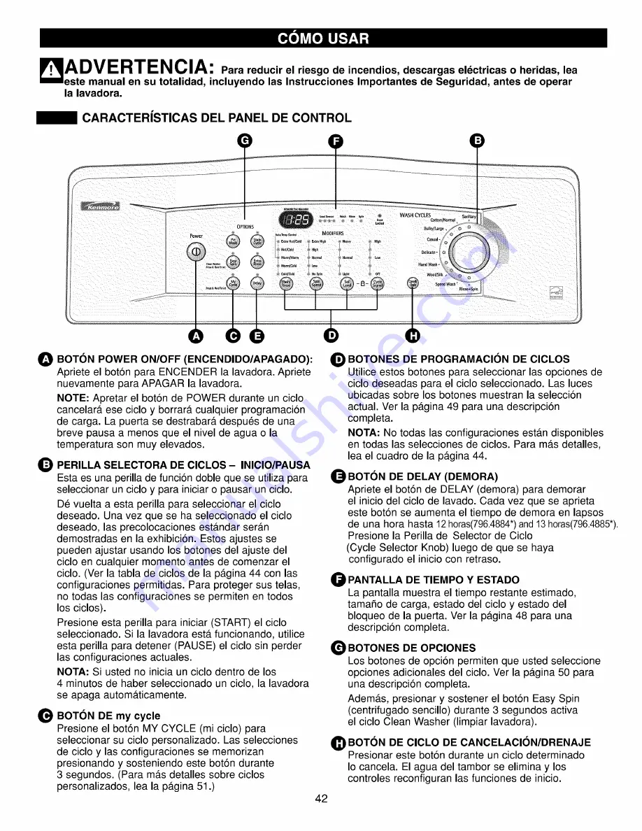 Kenmore 4885 - Rear Control High Efficiency 3.6 cu. Ft. Capacity Front Load Washer Use & Care Manual And Installation Instructions Download Page 42