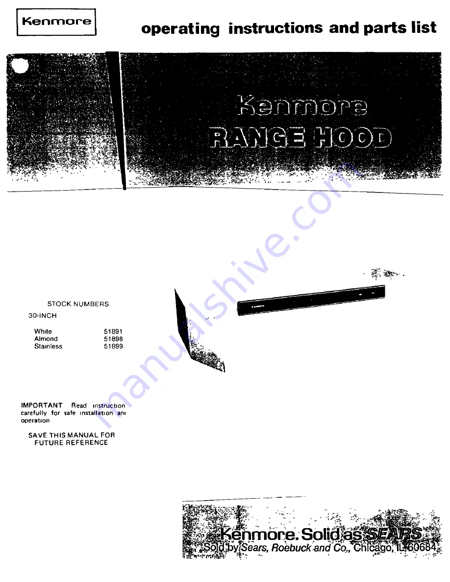 Kenmore 51891 Operating Instructions And Parts List Download Page 1