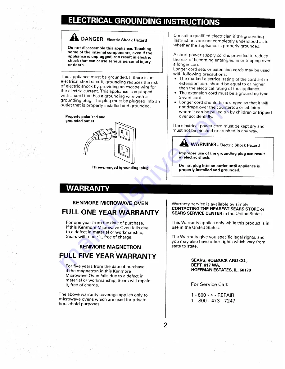 Kenmore 565. 66480 Owner'S Manual Download Page 4