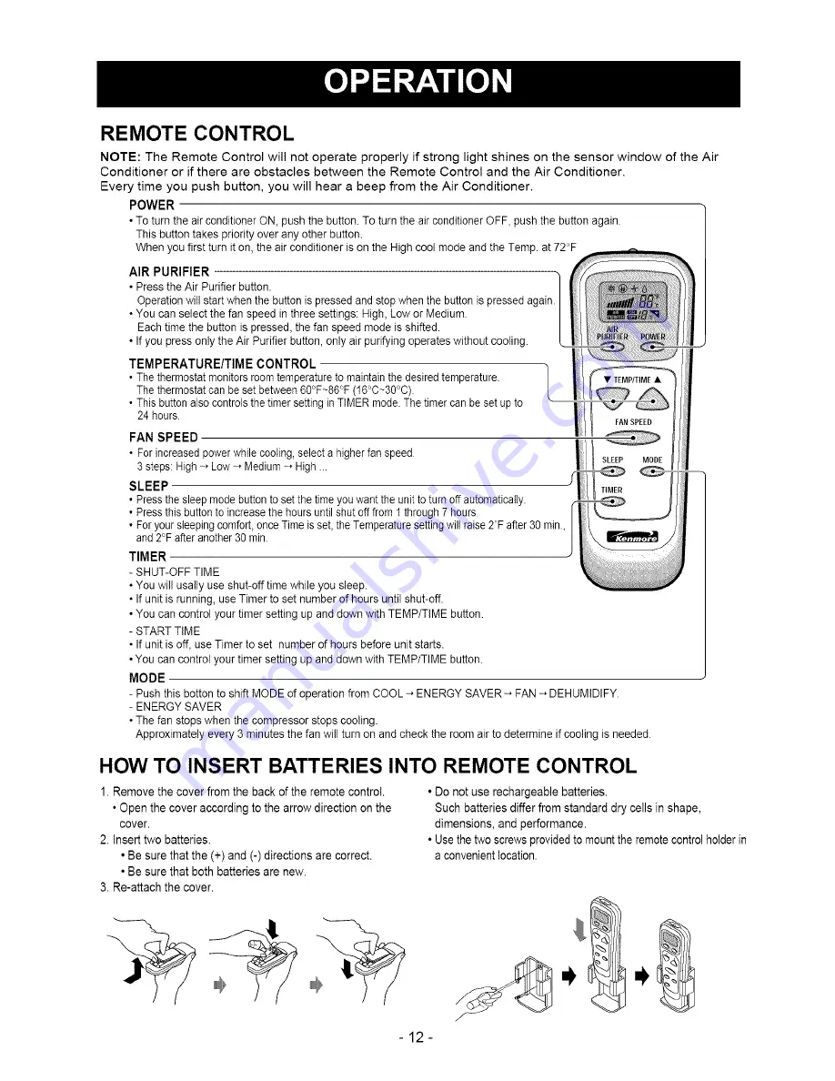 Kenmore 580.74109 Owner'S Manual Download Page 12