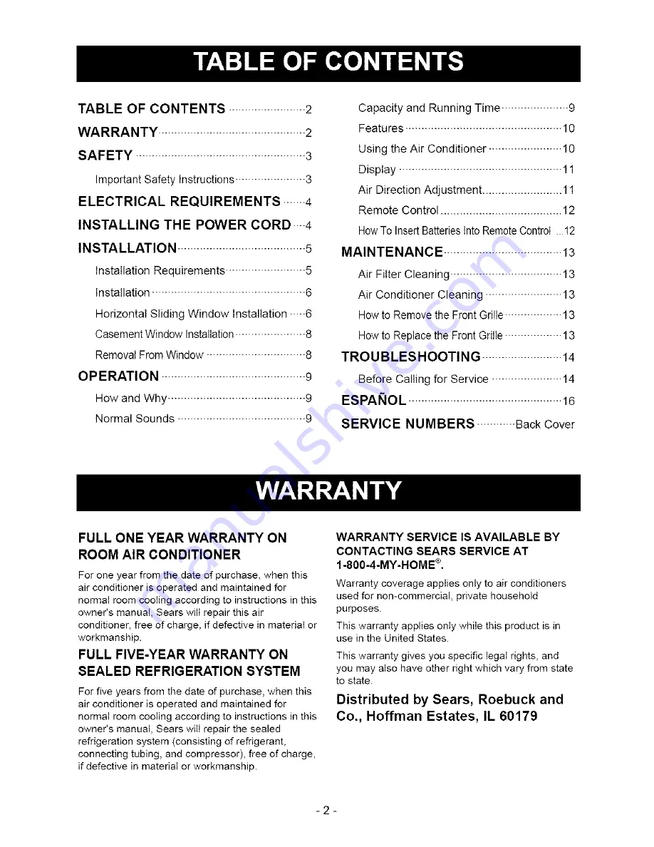 Kenmore 580. 75063 Owner'S Manual Download Page 2