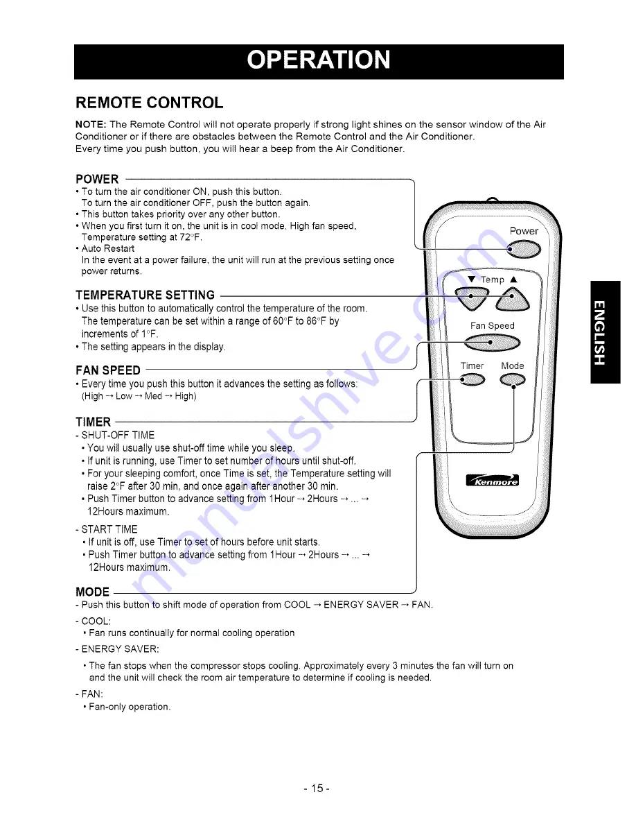 Kenmore 580.76105 Owner'S Manual Download Page 15