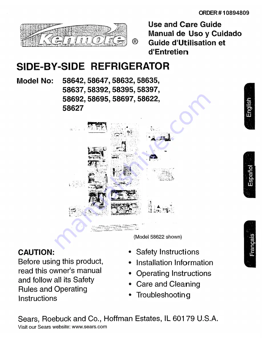 Kenmore 58392 Use And Care Manual Download Page 1