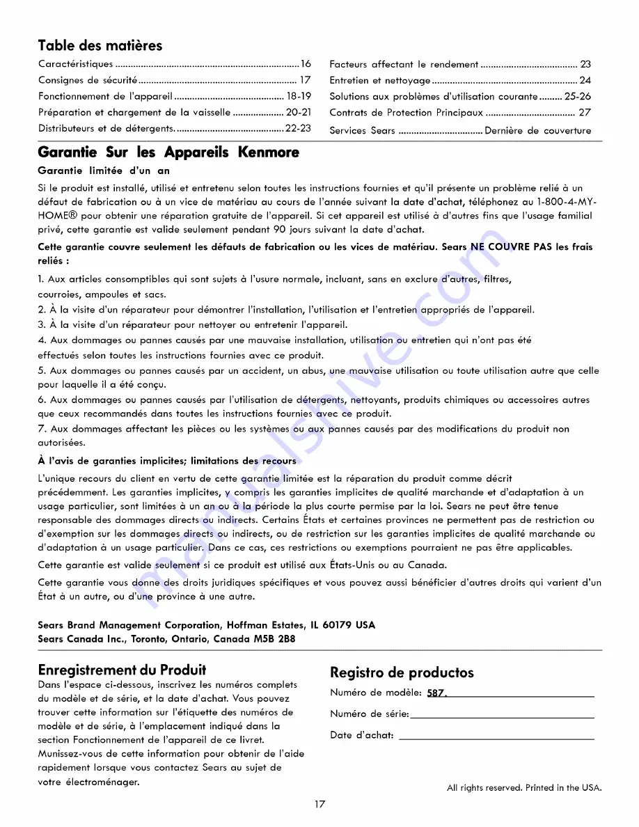 Kenmore 587.1541 Series Use & Care Manual Download Page 17