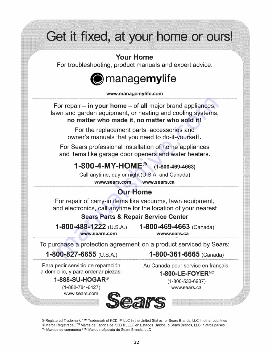 Kenmore 587.1541 Series Use & Care Manual Download Page 32